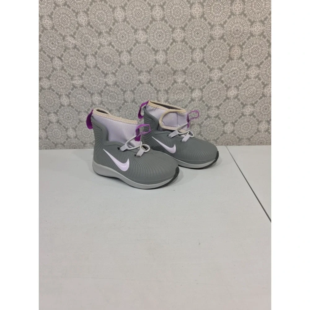 Nike Toddler‎ 7C Boots Gray Purple Swoosh Logo Lace Up Hook&Loop Ankle Booties